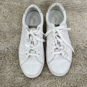 J Crew Shoes Womens 8 Saturday Casual‎ Lace Up Sneakers White W/Gold Metallic